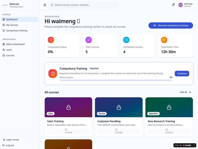 Bizlocate Training Centre LMS preview
